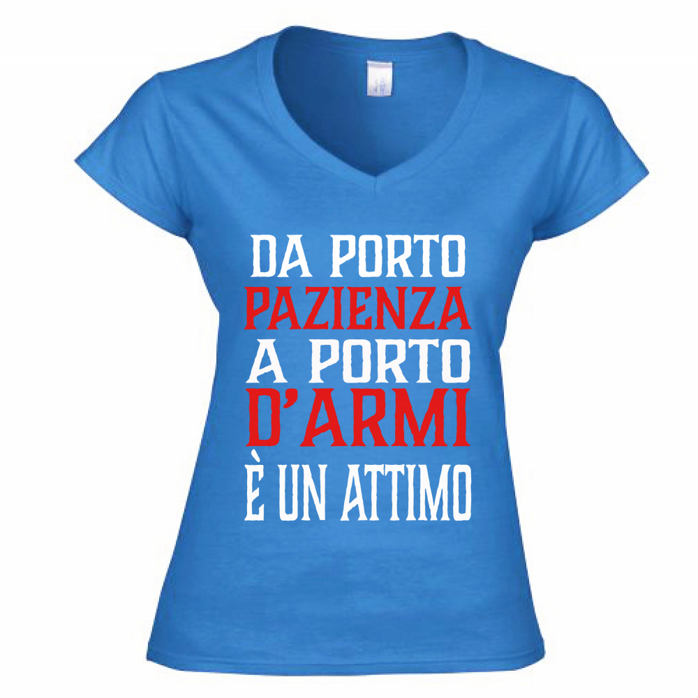 T-Shirt Donna Scollo V Da porto pazienza - Bianca