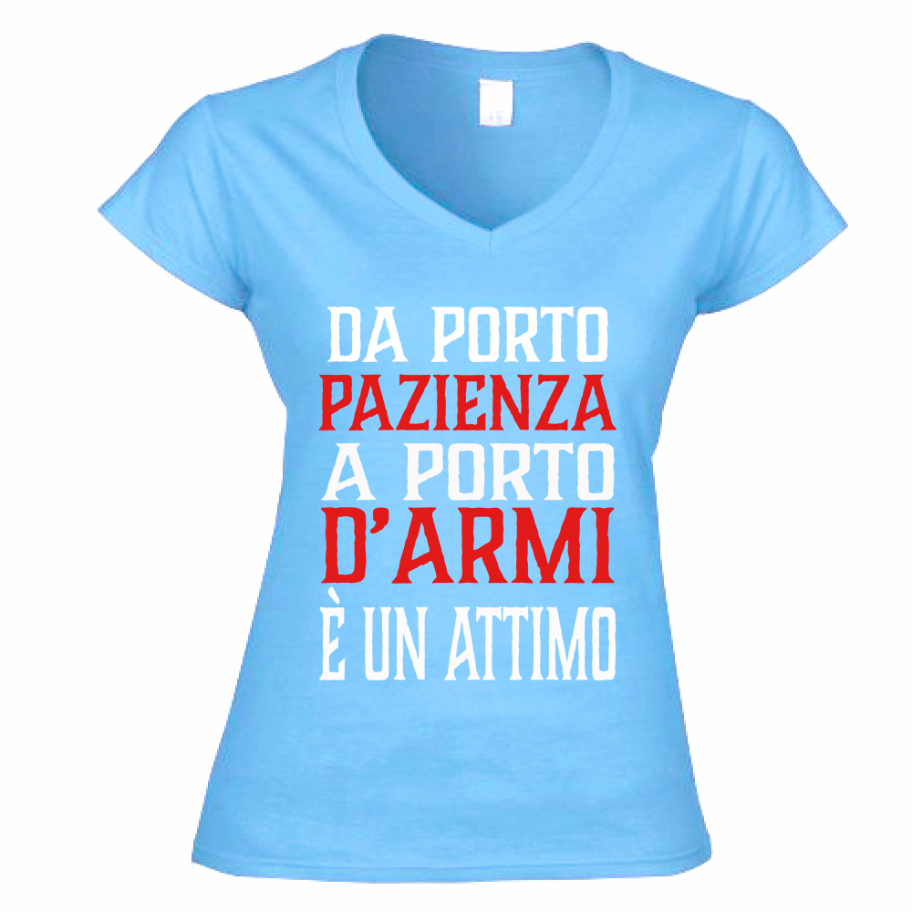 T-Shirt Donna Scollo V Da porto pazienza - Bianca