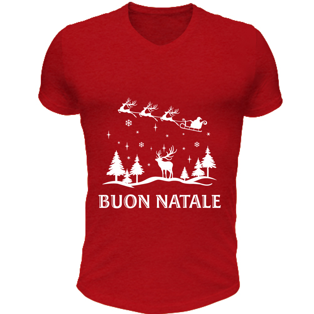 T-Shirt Unisex Scollo V Buon Natale Paesaggio 1
