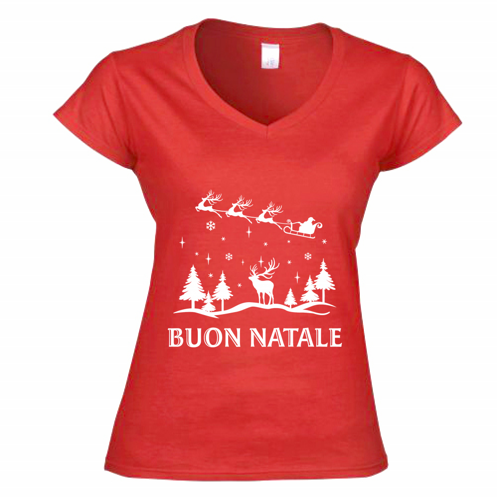 T-Shirt Donna Scollo V Buon Natale Paesaggio 1