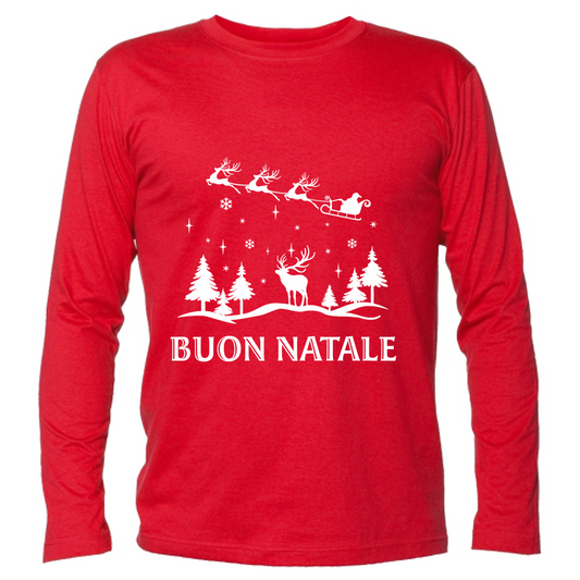 T-Shirt Unisex Manica Lunga Buon Natale Paesaggio 1